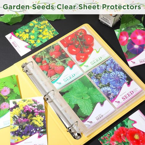 Seed Storage Organizer Sleeves 4 Pocket Garden Seed Organizer Binder Sheet Protectors Seed Packet Organizer, Slot Size 3.5"x 5.5" Clear 3 Ring Binder Seed Pockets for Postcards Photos Cards (30 Pcs) in Saudi Arabia