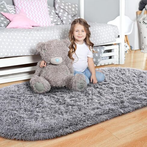 سجاد Noahas رمادي رقيق لغرفة النوم، 2'x 5' سجاد غرفة نوم بيضاوي فائق النعومة، سجاد رمي صغير، سجادة غرفة الأطفال الحديثة سجاد منطقة أشعث ديكور المنزل in Kuwait