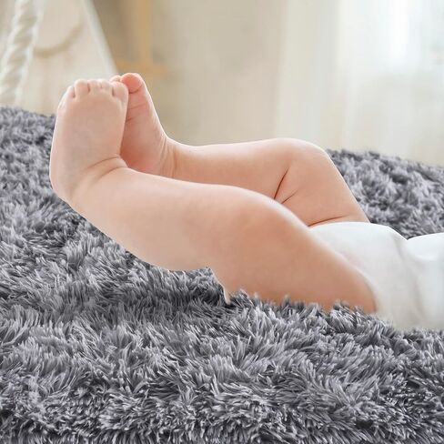 سجاد Noahas رمادي رقيق لغرفة النوم، 2'x 5' سجاد غرفة نوم بيضاوي فائق النعومة، سجاد رمي صغير، سجادة غرفة الأطفال الحديثة سجاد منطقة أشعث ديكور المنزل in Kuwait