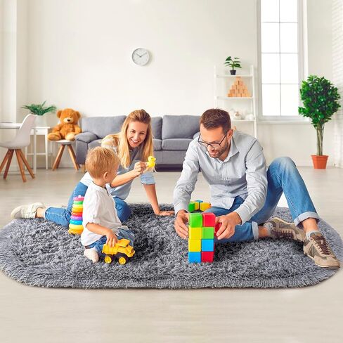 سجاد Noahas رمادي رقيق لغرفة النوم، 2'x 5' سجاد غرفة نوم بيضاوي فائق النعومة، سجاد رمي صغير، سجادة غرفة الأطفال الحديثة سجاد منطقة أشعث ديكور المنزل in Kuwait