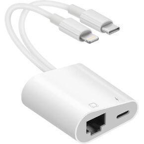 Lightning and USB C to Ethernet Adapter,2 in 1 RJ45 Ethernet LAN Network Adapter with Charge Port Compatible with iPhone/iPad/iPod/Samsung and More,Supports 100Mbps Plug and Play