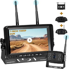 7 '' Camera Camera Wireless for RV Truck Trailer ، HD Monitor & 1080p motorhome camera system ، الكشف عن بقعة عمياء ، تسجيل حلقة DVR ، الرؤية الليلية IR ، IP68 مقاومة للماء ..