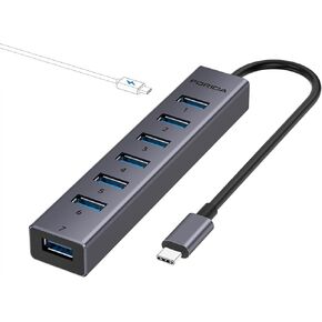 USB 3.0 Hub, 8 Ports USB Multiport Adapter with 7 USB 3.0 Data Ports,USB Splitter with USB C 5V/2.5A Power Port, 7.9IN/20CM Main Cable, Multiport Adapter for Laptop, iMac, PC, Flash Drives