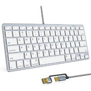 Ultra-Slim Wired Keyboard for Apple Mac, USB & Type-C Conversion Cable, 78 Scissor Keys, Media Hotkeys, Compatible with MacBook, iMac Mini&Pro, Laptop Computers, Windows Desktop PC, Black