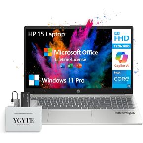 HP 15.6 Laptop Computer,Intel 10-Core i5,College Students Business Laptop 15 Inch FHD,64GB RAM 2.5TB Storage (2TB SSD+512GB PSSD),Windows 11 Pro Lifetime Office,Number Pad,USB-C