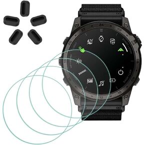Screen Protector for Garmin tactix 7 AMOLED Smartwatch [4 Pcs] + Anti-dust Plugs 5Pcs, Tempered Glass 9H Hardness Anti-Scratch Bubble Free Film Ultra-Thin Protective Cover