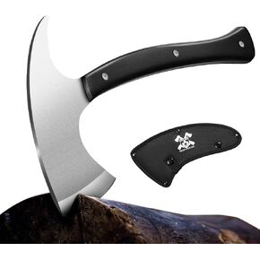 Full Tang Survival Camping Axe with Wood Ergonomic Handle and Nylon Sheath Sheath – High Carbon Stainless Steel, Multi-Tool for Outdoor, Hunting, Emergency (Small)