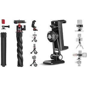 NEEWER Metal Phone Tripod Mount Adapter with Flexible Tripod, Arca QR Base, Cold Shoe, 360° Swivel 180° Tilt, Phone Holder Compatible with iPhone 15 Pro Max Galaxy S24