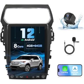 Car Radio Upgrade Dash Kit for Ford Explorer 2011-2019,Wireless CarPlay Android Auto, 4GB+64GB 8 Core Stereo System,12.1 Inch Touch Screen, GPS, Bluetooth, WiFi, SWC,MirrorLink