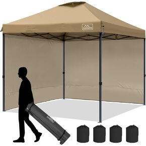 KAMPKEEPER 10x10 Pop Up Canopy Tent with 2 Sidewalls, Beach Tent - Easy Outdoor Sun Shade for Events, Parties, Camping - Gazebo with 4 Weight Bags & Carry Bag.（White）