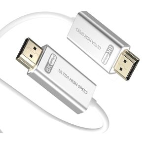 Fiber Optic HDMI 2.1 Cable 33ft,8K Ultra High Speed HDMI Cable White,8K@60Hz 4K@120Hz,eARC/HDCP 2.3,Dynamic HDR-Compatible with NVIDIA RTX 4090,rx 7900 XTX,PS5, Box,Samsung TV,Projectors
