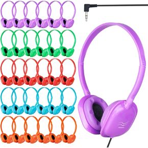 Bulk Headphones 30 Pack for Classroom School Kids, Wholesale Wired Adjustable Headphones Earphones for Students Schools Libraries Museums 3.5mm Jack Multi Color