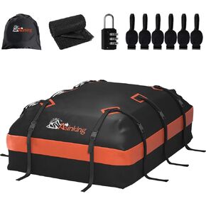 حقيبة سقف السيارة Asinking Car Rooftop Bag Cargo Carger 15 قدمًا مكعبة مقاومة للماء لجميع السيارات مع/بدون رف ، تشمل حصيرة مضادة للانزلاق ، 10 أحزمة مقواة ، 6 خطافات من الأبواب ، قفل الأمتعة