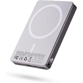 Magnetic Portable Charger, Wireless Portable Charger with 20W PD Fast Charging, Type-C Input/Output Magnetic Power Bank Compatible with iPhone 16/15/14, 5000mAh Ultra Slim Magnetic Battery Pack