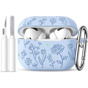 for AirPods Pro 2nd/1st Case with Cleaner Kit,Cute Rose Flower Engraved Soft Silicone Protective Compatible with Apple AirPods Pro 2/Airpod Pro Cover with Keychain,Front LED Visible,Lalic in Kuwait