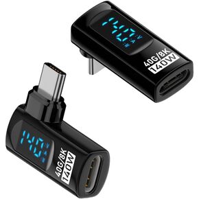 USB C 90 Degree Adapter (Two Styles), USB Type C Right Angle Extender Connector Type C Power Meter Tester with LED Display for iPad Pro iPhone 16 15 Pro Max MacBook Pro Laptop and All USB C Cable