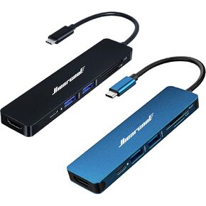 Hiearcool USB C Hub, MacBook Pro Adapter USB C Dongle, 7 in 1 USB C to HDMI Multi-Port Adapter Compatible for USB C Laptops Nintendo and Other Type C Devices (Carbon Black+Midnight Blue)