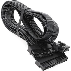 Modular Power Cable 10Pin+18Pin to 24Pin 18AWG Black Flat Cable for EVGA Power Supply G+ G2 G3 P2 T2 GS Series, 60cm long