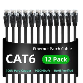 Yauhody Cat 6 Ethernet Cable 10ft 12Pack,Snagless 1000Mbp/s High Speed Cat6 Ethernet Cable,STP Shield Pure Copper-(10 Feet,12 Pack)