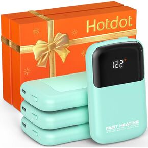 AI Hand Warmers Rechargeable with Gift Box, 4 Pack Portable Electric Hand Warmer with LED Display Battery and Temperature, Fast Heating, for Men, Women, Hunting Camping Cyan