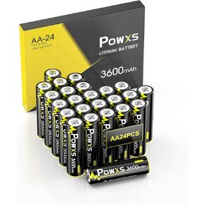بطاريات POWXS AA الليثيوم 24 حزمة ، 1.5 فولت 3600MAH بطاريات طويلة جدًا-مدة سعة 25 عامًا ، صديقة للبيئة ، آمنة ومقاومة للتسرب 【غير قابلة للتشغيل】