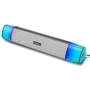 ENHANCE Theorem 3 White Computer Speakers, Sound Bar for PC - USB Powered Speakers, Under Monitor Sound Bar with 12W Peak, 5 Color Modes, in-Line Controller - Computer Speakers for Desktop PC