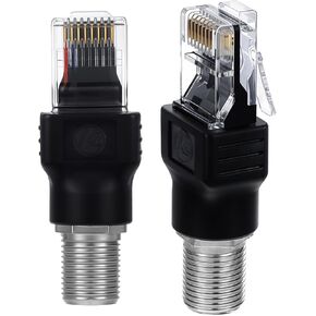 2 Pcs Coaxial to Ethernet Adapter, Ethernet to Coax Adapter F-Type Female to RJ45 Male Coaxial Converter Black Coax Straight Connector Ethernet Adapter Coupler Straight Connector