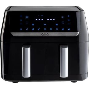 Aria 10Qt Dual Air Fryer with 2 Baskets, Smart Sync Dual Air Fryers, Easy Clean Dishwasher Safe Double Basket, Large Sized for Family Meals, XL Touchscreen Display, 8 Meal Presets, Black