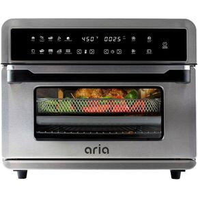Aria 30 Qt Air Fryer Oven, Stainless Steel Air Fryer with Basket, Grill Racks, Crumb & Drip Tray, Easy Clean Large Countertop Convection Oven, XL Touchscreen Display & Cooking Presets, Black