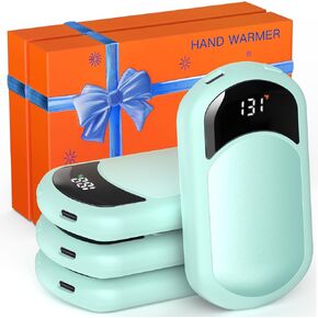 Hand Warmers Rechargeable, 4 Pack Electric Hand Warmer with Gift Box, LED Battery and Temperature Display, Quick Heating Portable Pocket Heater, for Men Women, Camping, Hunting Cyan