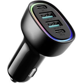 ACECAR 100W Car Charger 4-Port USB C & USB-A Car Charger Adapter PD/QC Multi Port Fast Charging Cigarette Lighter Adapter for iPhone 16/15/14 Pro Max, Samsung S24/S23/S22, iPad, Android