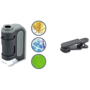 MicroBrite Microscope & Phone Clip Bundle, Set with Phone Clip & App Included, Portable Handheld Microscope for Adults or Kids (MM-300 + MM-310)
