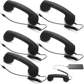 Kingdder 6 Pcs Retro Phone Handset Bulk 3.5 mm Telephone Handset with Answer/Volume Button Vintage Cell Phone Receive for Old School Mobile Pad, Handheld Receiver, Black