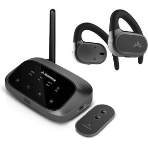 Avantree Oasis Plus 2 - [2025 Version] Bluetooth Transmitter for TV with Remote Volume Control & Avantree Breeze - Open-Ear Bluetooth 5.2 Earbuds with Surroundings Awareness