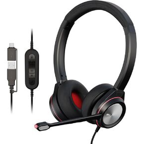 MKJ USB Headset with Microphone Noise Canceling for PC, Wired Headphone with USB-A and USB-C Plug, Computer Headset for Call Center Office, Clear Audio for Conference Meetings, Zoom, Skype, Ms Teams