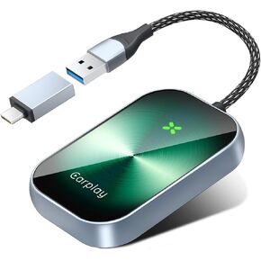 Wireless CarPlay Adapter, Convert Wired to Wireless CarPlay Dongle, Plug & Play USB Adapter for Cars, Seamless Control Adapter for iOS 10+ (Green)