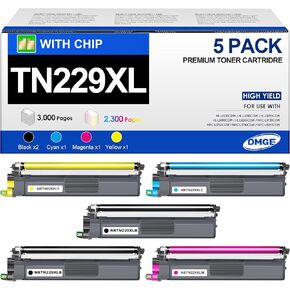 TN229XL TN229 Toner 5 Pack Compatible with Brother MFC-L3780CDW MFC-L3720CDW HL-L3280CDW HL-L3220CDW HL-L3295CDW, TN229XL