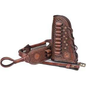 TOURBON Vintage Leather No Drill Rifle Sling Cheek Rest Buttstock Recoil Pad Hunting Gun Strap Ammo Shell Holder