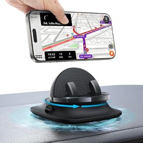 OMOTON 360°Rotating Car Phone Holder Mount, Adjustable Spring Dashboard Cell Phone Holder, Front Rear Adjustable Phone Holders for Your Car for iPhone 16 Pro Max, All Smartphones- Black