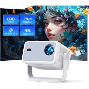 【800ANSI&Android TV】Portable Projector with Wifi and Bluetooth, LYNCAST 360° Rotation Native 1080P Outdoor Projector Built in Auto Focus&Obstacle, 4K Projector Smart Projector for Home Upgrade