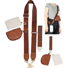 Phone Lanyard Crossbody Strap with Two Zippered Pouch, Adjustable Clip and Go Strap for Phone with Wallet, Removable Handle for All Phones