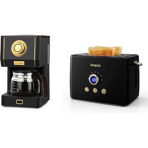 Amaste Retro Coffee Maker & Toaster Set- Arabica Black