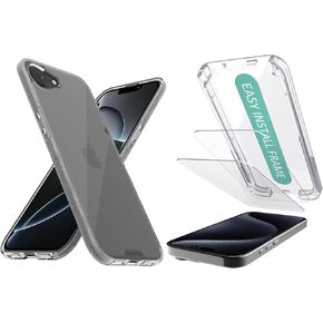 Smartish iPhone 16e Clear Case + 2-Pack Tempered Glass Screen Protector Bundle - Gripmunk + Tuff Sheet - Protective Case with Screen Protection for Apple iPhone 16e - Black