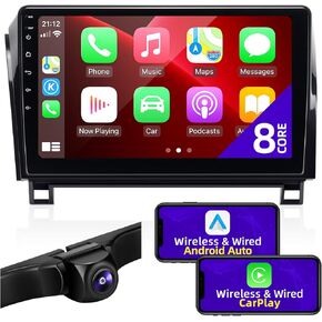 Android Car Radio Upgrade Compatible with Wireless Carplay Android Auto for Toyota Tundra 2007-2013 Sequoia 2008-2018 Touchscreen FMAM Stereo Bluetooth GPS WiFi Navigation Camera 8core HeadUnit
