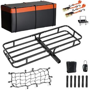 53 x 18 x 5 Inch Folding Cargo Rack Carrier with Cargo Bag 500lb Capacity Folding Trailer Hitch Cargo Basket Luggage Carrier Rack Fits 2" Hitch Receiver for SUV Pickup Camping Traveling