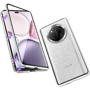 QUIETIP Case Compatible with Honor Magic 7 Lite & Honor X9C,Magnetic Body Metal Frame Double Sided Clear Tempered Glass Cover with Camera Protection,Black