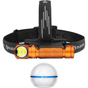 OLIGHT Perun 3 Rechargeable Headlamp Flashlight, 3000 Lumens LED Headlight with Red Light Bundle with Sphere Smart Night Light, 75 lumens Stepless Dimming Table Lamp with Remotely APP Control
