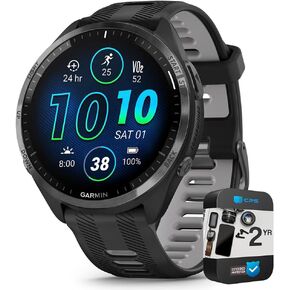 Garmin 010-02809-00 Forerunner 965 Running Smartwatch Black and Powder Gray Bundle with 2 YR CPS Enhanced Protection Pack
