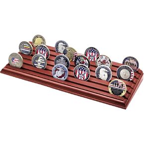 PiaoHao Solid Wood Challenge Coin Display Stand,Two-Tier Military Coins Display Holders Shelves,8 Row Wooden Army Collectible Coins Holder Case Holds 50-64 Coins