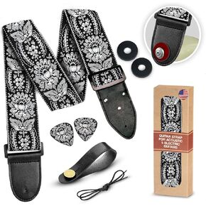 Guitar Strap Premium Padded For Electric, Acoustic, and Bass. Adjustable Unique Design Guitar Straps Includes 2 Strap Locks To Keep Your Guitar Safe - Discover Durability Comfort and Style - Leopard